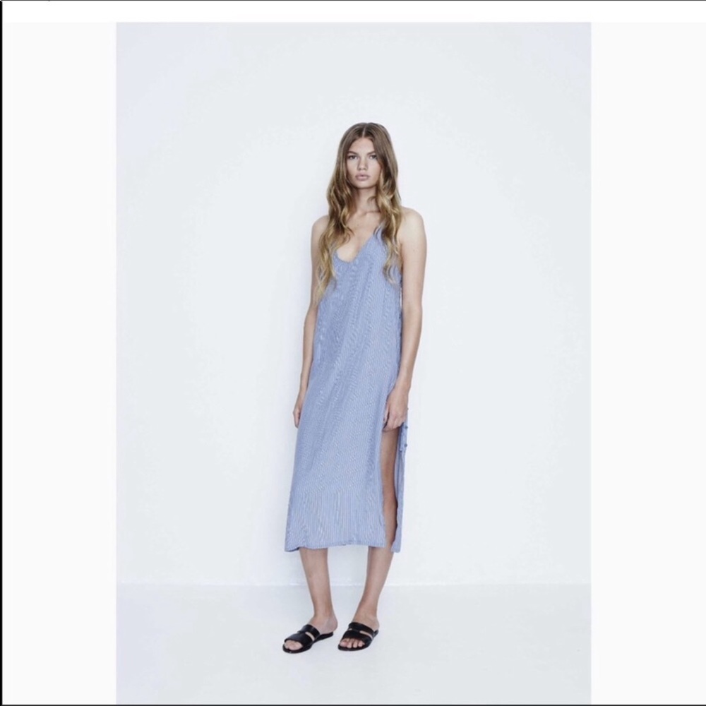 Faithfull the Brand Blue Striped Midi Dress